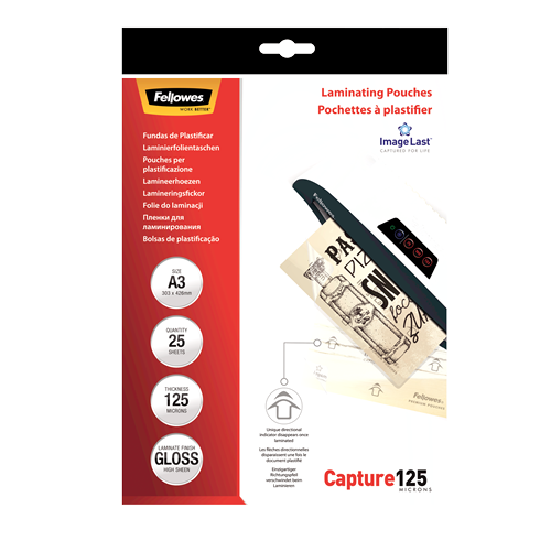 FELLOWES Pack 25 Fundas Plastificar 125 micras Brillo A3 5396501