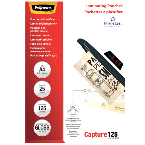 FELLOWES Pack 25 Fundas Plastificar 125 micras Brillo A4 5396301
