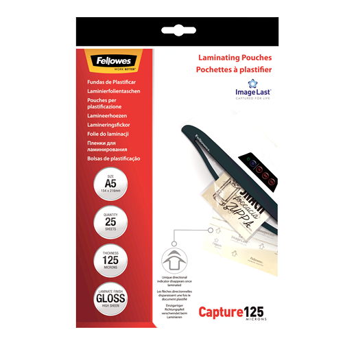 FELLOWES Pack 25 Fundas Plastificar 125 micras Brillo A5 5396101