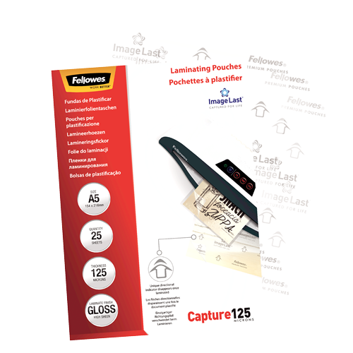 FELLOWES Pack 25 Fundas Plastificar 125 micras Brillo A5 5396101