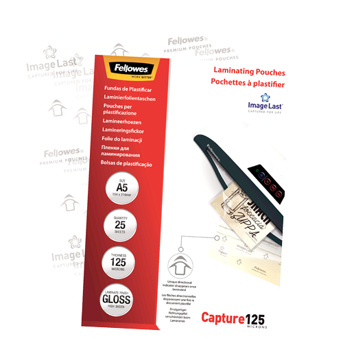 FELLOWES Pack 25 Fundas Plastificar 125 micras Brillo A5 5396101