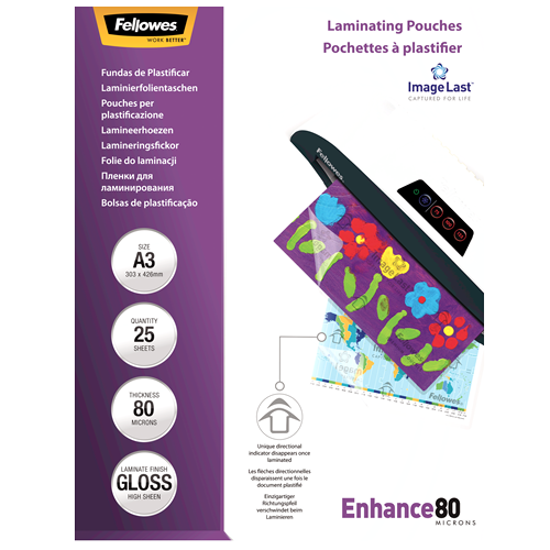 FELLOWES Pack 25 Fundas Plastificar 80 micras Brillo A3 5396403