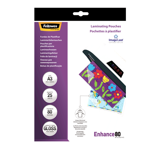 FELLOWES Pack 25 Fundas Plastificar 80 micras Brillo A3 5396403