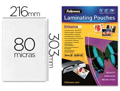 FELLOWES Pack 25 Fundas Plastificar 80 micras Brillo A4  5396205