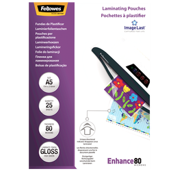 FELLOWES Pack 25 Fundas Plastificar 80 micras Brillo A5 5396003