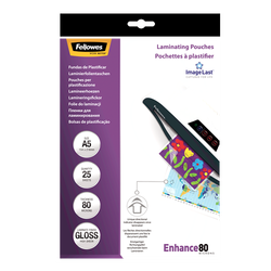 FELLOWES Pack 25 Fundas Plastificar 80 micras Brillo A5 5396003