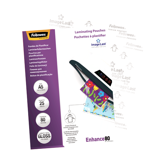 FELLOWES Pack 25 Fundas Plastificar 80 micras Brillo A5 5396003