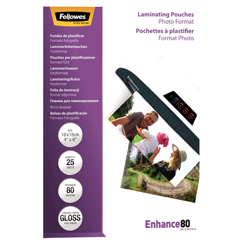 FELLOWES Pack 25 Fundas Plastificar 80 micras Foto 150x100mm 5440602