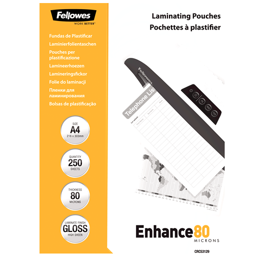 FELLOWES Pack 250 Fundas Plastificar Económicas 80 micras A4 5312903