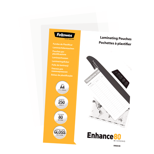 FELLOWES Pack 250 Fundas Plastificar Económicas 80 micras A4 5312903