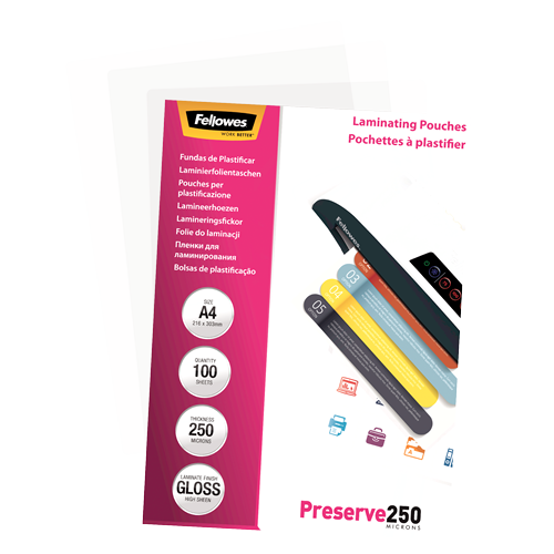 FELLOWES Pack de 100 Fundas Plastificar 250 micras Brillo A4  5401802