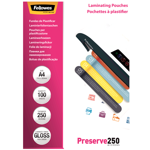 FELLOWES Pack de 100 Fundas Plastificar 250 micras Brillo A4  5401802