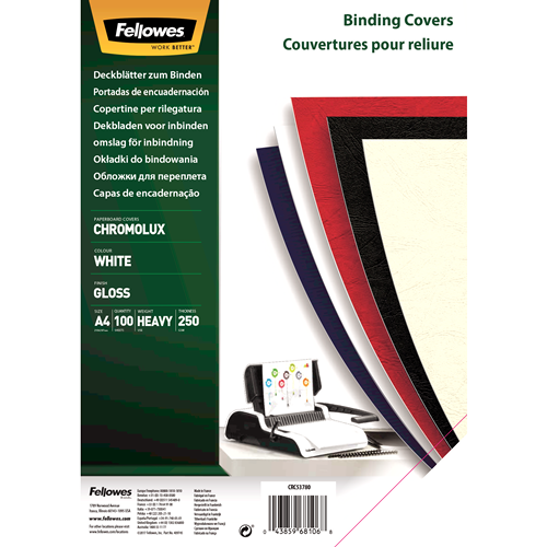 FELLOWES Pack de 100 portadas Chromolux Blancas A4 250 gr. 5378006