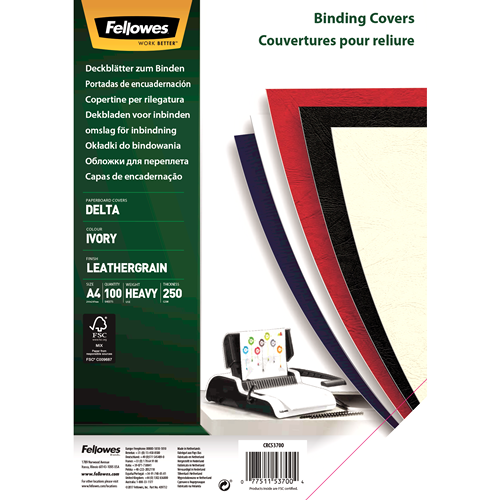 FELLOWES Pack de 100 portadas Delta Cuero Marfil A4 250 gr. 5370004
