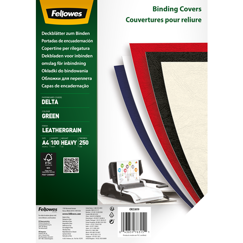 FELLOWES Pack de 100 portadas Delta Cuero Verde Claro A4 250 gr. 5381901
