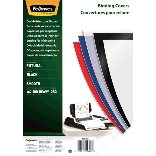 Tapa de encuadernacion fellowes din a4 polipropileno negro 280 micras pack de 100 unidades 5476603