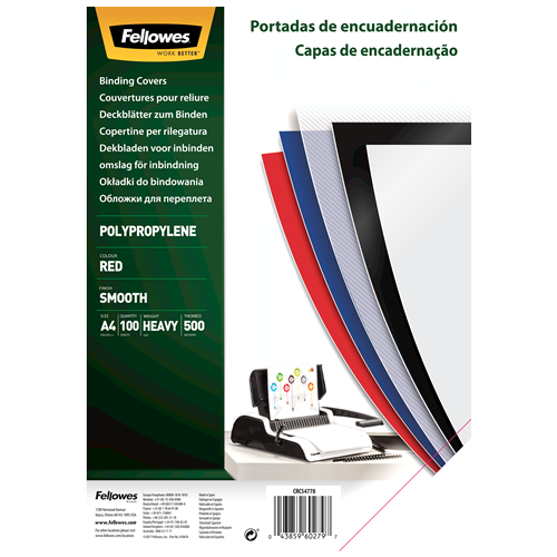 FELLOWES Pack de 100 portadas PP Rojo A4 450 micras 5477801
