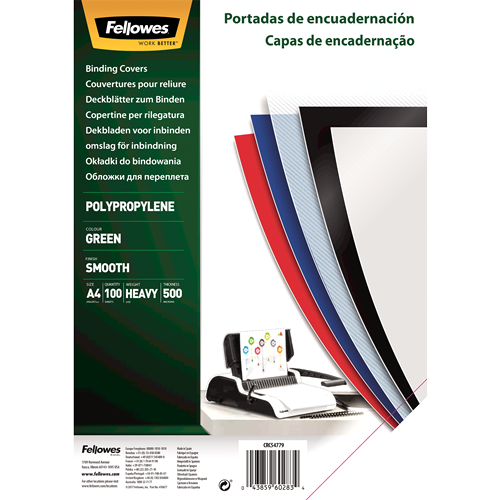 FELLOWES Pack de 100 portadas PP Verde A4 450 micras 5477901
