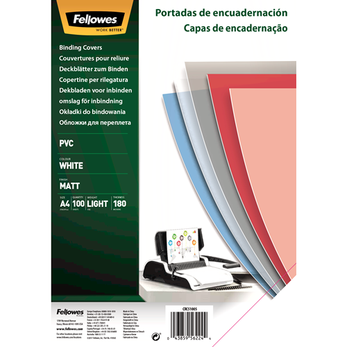 FELLOWES Pack de 100 portadas PVC opaco Blanco A4 180 micras 5100501