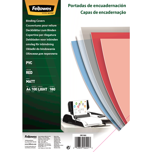 FELLOWES Pack de 100 portadas PVC opaco Rojo A4 180 micras 5100201