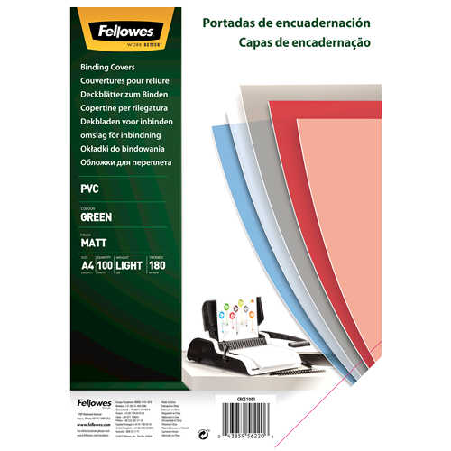 FELLOWES Pack de 100 portadas PVC opaco Verde A4 180 micras 5100101