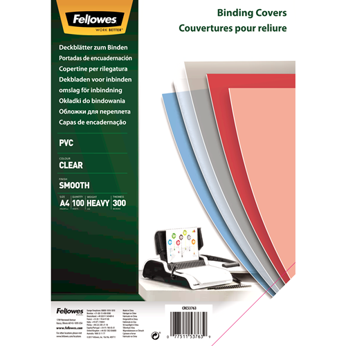 FELLOWES Pack de 100 portadas PVC transparente cristal A4 300 micras 53763