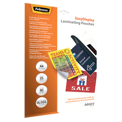 FELLOWES Pack de 25 Fundas de Plastificar Adhesivas EasyDisplay 80 micras A4 5601703