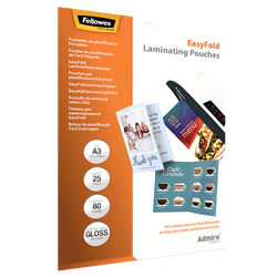 FELLOWES Pack de 25 Fundas de Plastificar Adhesivas EasyFold 80 micras A3 5602001