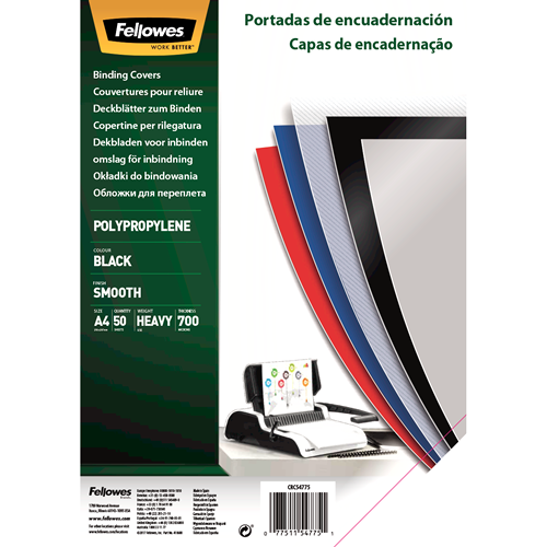 FELLOWES Pack de 50 portadas PP Negro A4 650 micras 5477502