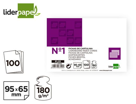 Ficha Liderpapel Lisa Nº1 65X95Mm Paquete de 100 180G