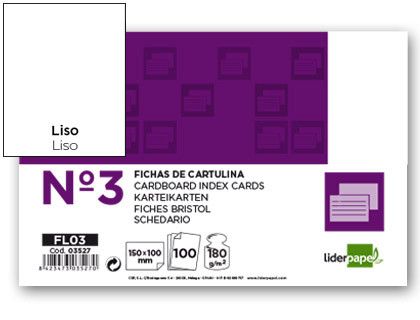 Ficha Liderpapel Lisa Nº3 100X150Mm Paquete de 100 180G