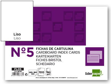 Ficha liderpapel lisa nº5 160x220mm (paquete de 100) 180g