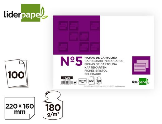 Ficha liderpapel lisa nº5 160x220mm (paquete de 100) 180g