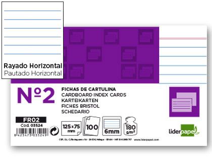 Ficha Liderpapel Rayada Nº2 75 X 125Mm Paquete de 100 180G