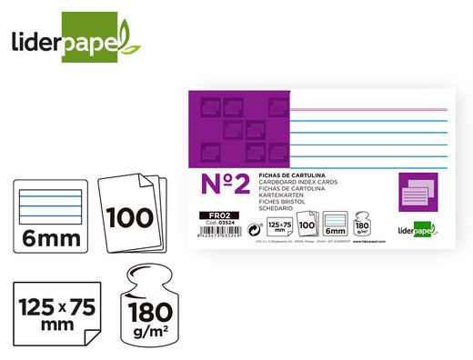 Ficha Liderpapel Rayada Nº2 75 X 125Mm Paquete de 100 180G