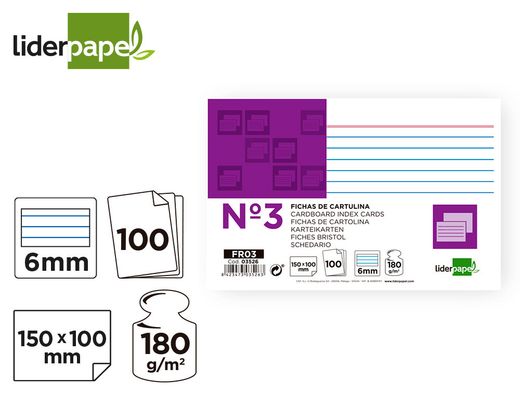 Ficha Liderpapel Rayada Nº3 100X150Mm Paquete de 100 180G