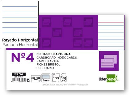 Ficha Liderpapel Rayada Nº4 125X200Mm Paquete de 100 180G