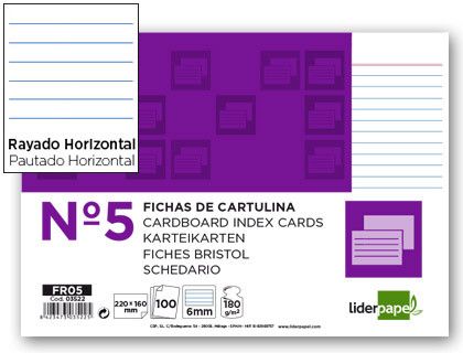 Ficha Liderpapel Rayada Nº5 160X220Mm Paquete de 100 180G