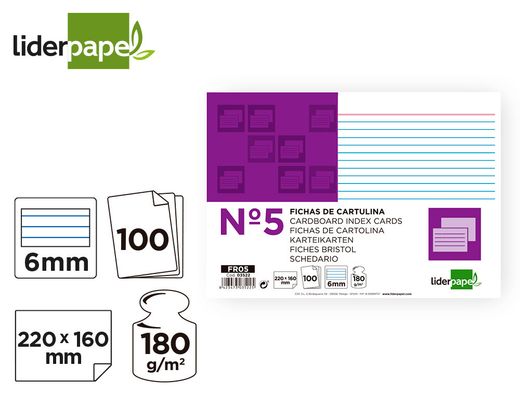 Ficha Liderpapel Rayada Nº5 160X220Mm Paquete de 100 180G
