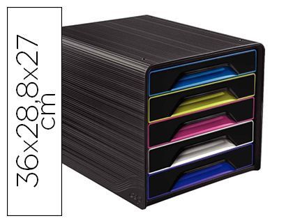 Fichero cajones de sobremesa cep 5 cajones negro/multicolor 360x288x270 mm