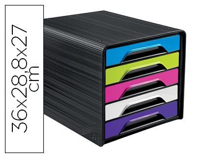 Fichero cajones de sobremesa cep 5 cajones negro/multicolor flashy 360x288x270 mm