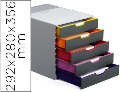 Fichero Cajones de Sobremesa Durable Varicolor Apilables 5 Cajones Plastico 292X280X356 Mm