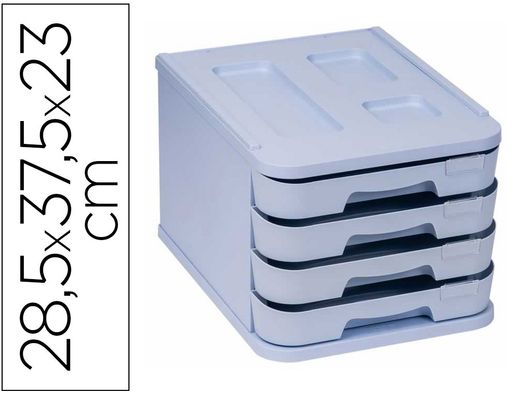 Fichero cajones de sobremesa faibo plastico 100% reciclable 4 cajones azul pastel 28,5x37,5x23 cm