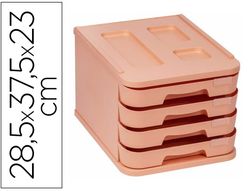 Fichero cajones de sobremesa faibo plastico 100% reciclable 4 cajones naranja pastel 28,5x37,5x23 cm