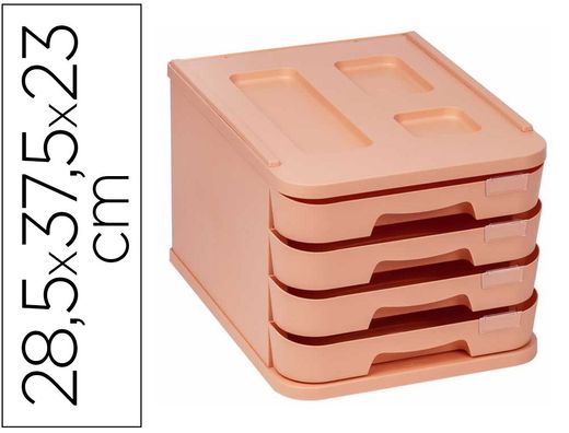 Fichero cajones de sobremesa faibo plastico 100% reciclable 4 cajones naranja pastel 28,5x37,5x23 cm