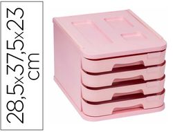 Fichero cajones de sobremesa faibo plastico 100% reciclable 4 cajones rosa pastel 28,5x37,5x23 cm