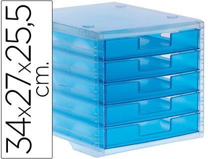 Fichero Cajones de Sobremesa Q-Connect 340X270X255 mm Apilables 5 Cajones Azul Mar Translucido