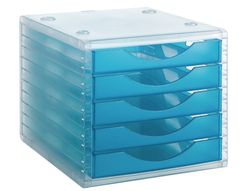 Fichero Cajones de Sobremesa Q-Connect 340X270X255 mm Apilables 5 Cajones Azul Mar Translucido