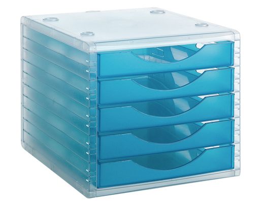 Fichero Cajones de Sobremesa Q-Connect 340X270X255 mm Apilables 5 Cajones Azul Mar Translucido