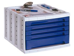 Fichero Cajones de Sobremesa Q-Connect 37X30,5X21,5 cm Bandeja Organizadora Superior 5 Cajones Azul Opaco